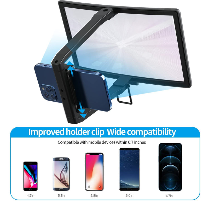  [AUSTRALIA] - New 12" Curved Smartphone Screen Magnifier, 3D Hand-held Phone Magnifier Screen for Gaming, Browsing TikTok, and Videos, Foldable Screen Magnifier for Cell Phone (Black) Black