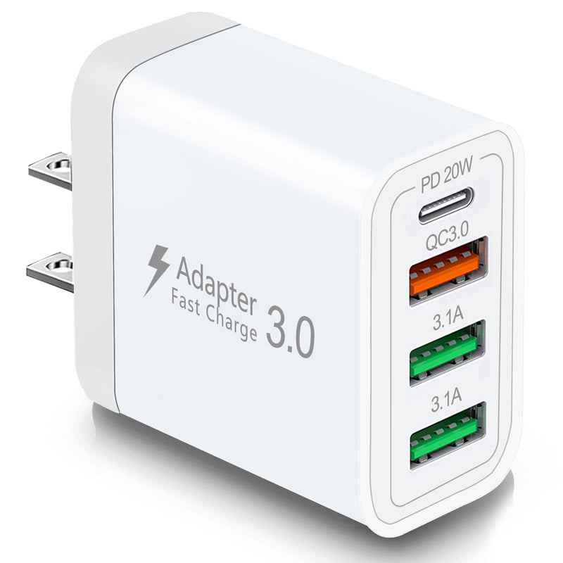  [AUSTRALIA] - USB C Charger 40W QC3.0 USB C Wall Charger, CARZONJX 4 Port PD+QC USB Fast Charger Fast Chaging Block for iPhone 14 13 12 11 Pro Max XS XR X 8, iPad, Samsung Galaxy, Tablet, Google, Notebook and More PD20W+QC40W (White)