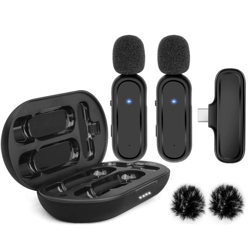  [AUSTRALIA] - 2 Pack Wireless Lavalier Microphones for Android Phones with Charging Case, 4 Denoise Modes, 70Ft, Professional Video Recording Lav Mic, Clip on Lapel Microphone Wireless for Vlog, YouTube, TikTok Wireless Mic for Android phone