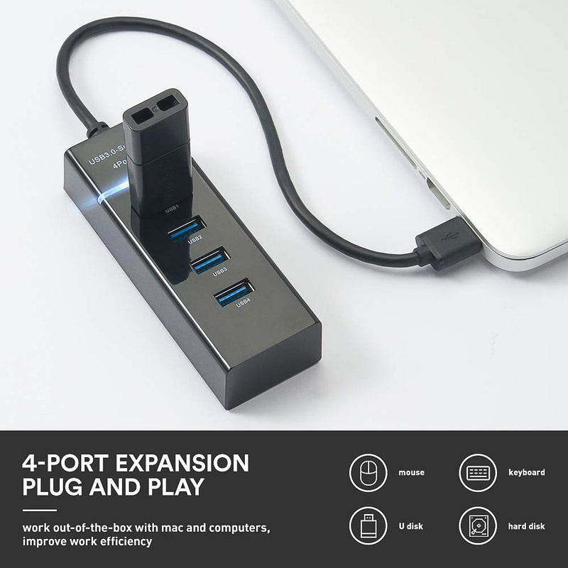 4 Port USB 3.0 Hub Adapter - Ultra Slim Data USB Hub with 9.8'' Extended Cable and LED Indicator Compatible for MacBook/Mac mini/iPad/PC/PS4/PS5, Flash Drive, Mobile HDD - LeoForward Australia