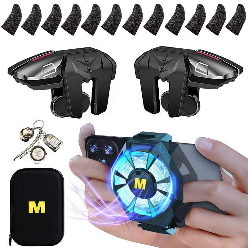  [AUSTRALIA] - 17 in 1 Universal Mobile Phone Cooler Radiator with LED Light Cell Phone Cooling fan, 2pcs L2R2 Mobile Game Controllers Triggers for PUBG/Fortnite/Call of Duty and 12pcs Finger Gloves Sleeves