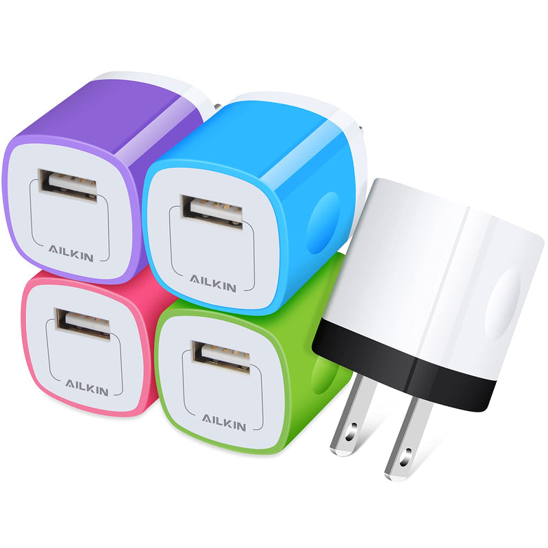  [AUSTRALIA] - USB Charger, Wall Plug Charger iPhone Charging Block, 5Pack 1A 1-Port Power Adapter Cube Box Fast Charging for iPhone 14 13 12 Mini Pro Max/11/X/XR/XS/8, Samsung Galaxy, Phone Cargador USB Brick MultiColor1