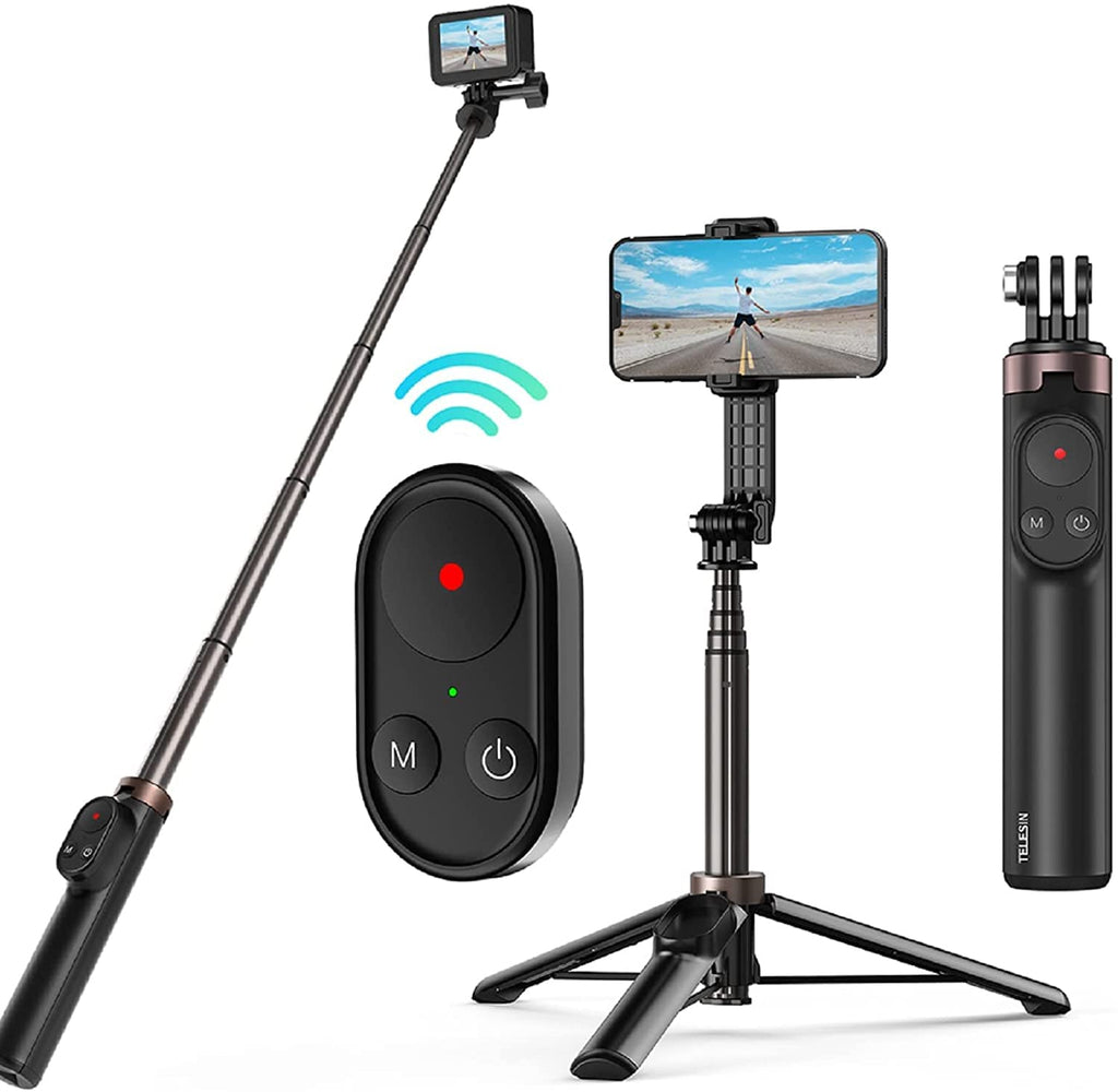  [AUSTRALIA] - Selfie Stick with Remote for GoPro Mini Hero 11 10 9 8 Go Pro Max, Waterproof Extension Aluminum Selfie Pole with Tripod Phone Clip Wireless Bluetooth Remote for iPhone Andriod Action Cameras