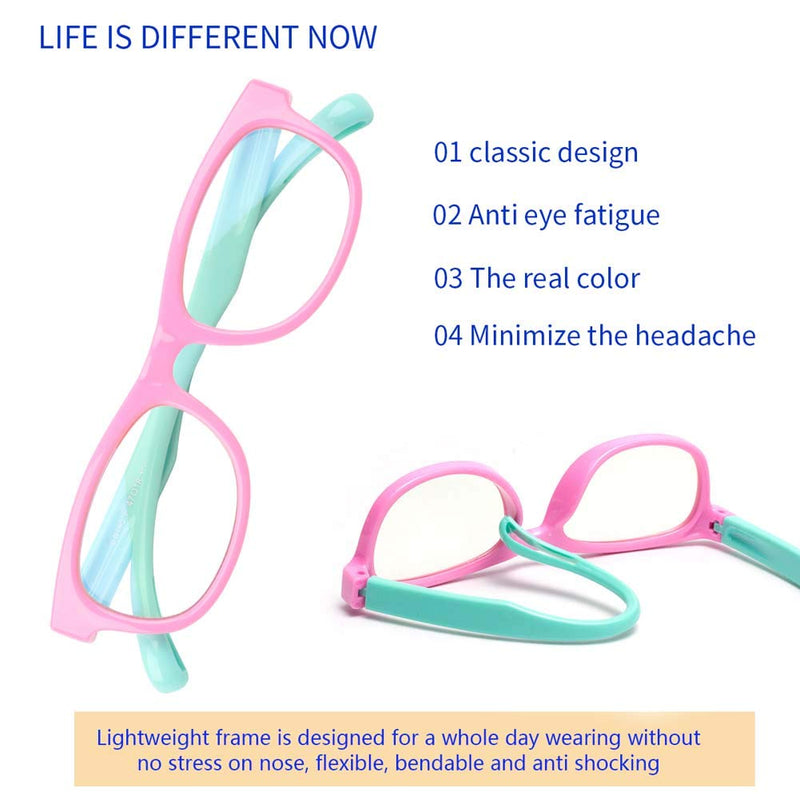  [AUSTRALIA] - Blue Light Blocking Glasses for Kids Gaming Glasses Fashion Frame Computer Screen Glasses Reduces Eyestrain Girls Boys Age 3-10 (Pink-Cyan 126mm) B1 Pink-cyan