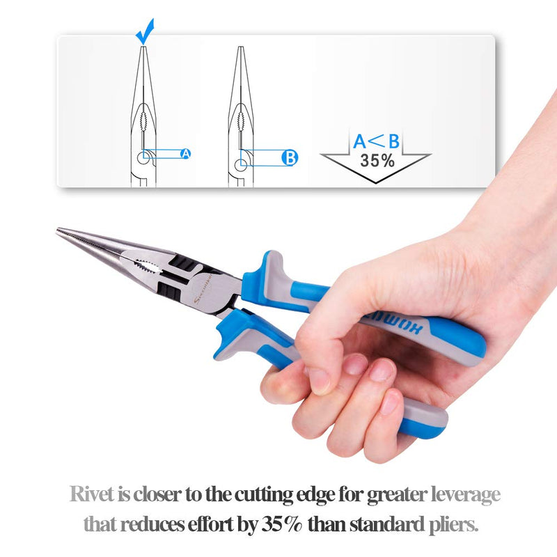 SPEEDWOX Long Nose Pliers 8 Inches Heavy Duty Compound Action Reduce Effort by 35% Multi Use Wire Cutters Remove Screws Bolts Side Cutting High Leverage Precision Fine Pliers Professional Hand Tool 8-Inch - LeoForward Australia