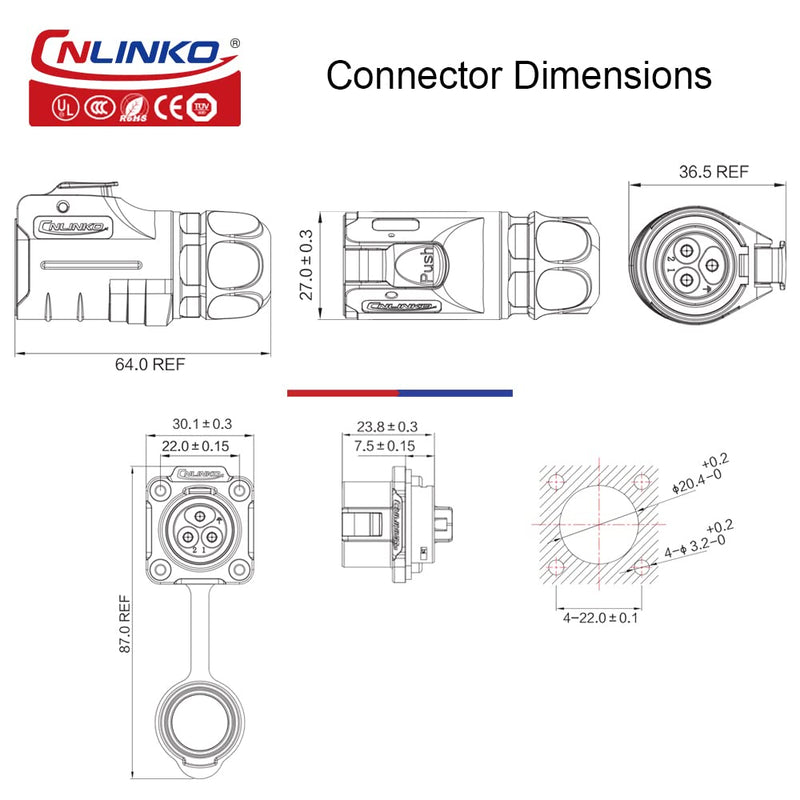  [AUSTRALIA] - CNLINKO LP20 series waterproof connector, IP65/ IP67 power connector 3pin m20 male and female circular connector LED outdoor lighting power connector quick fast locking (3 pin) 3 pin