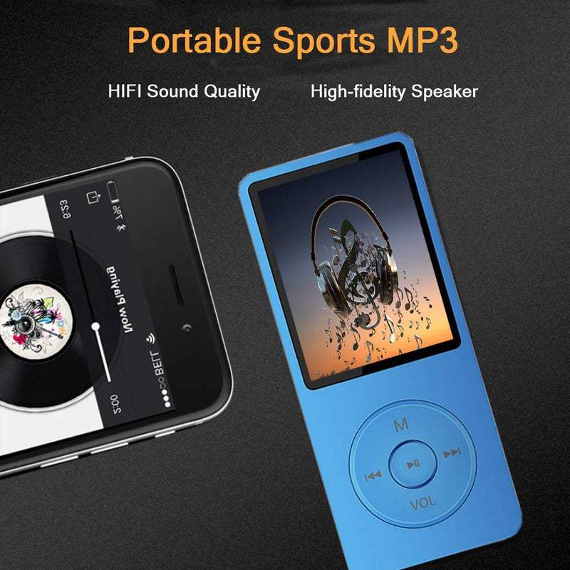  [AUSTRALIA] - MP3 Player, Music Player with 16GB Micro SD Card, Build-in Speaker/Photo/Video Play/FM Radio/Voice Recorder/E-Book Reader, Supports up to 128GB Lake blue