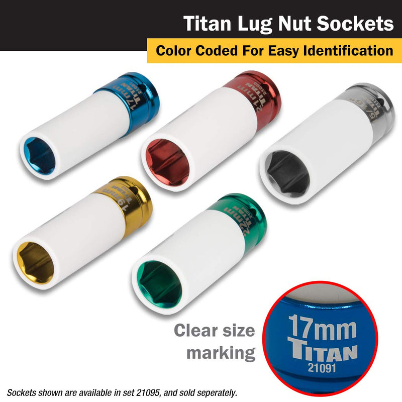  [AUSTRALIA] - TITAN 21091 1/2-Inch Drive x 17mm Non-marring Impact Deep Lug Nut Socket