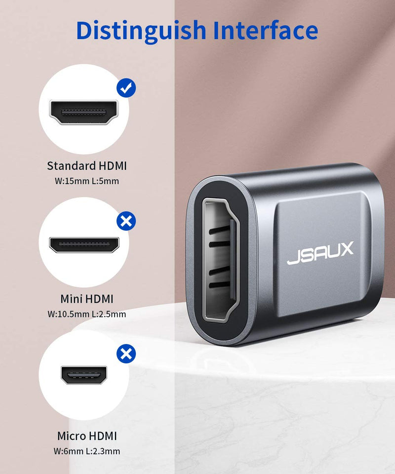  [AUSTRALIA] - HDMI Coupler Female to Female 2 Pack, JSAUX 4K HDR HDMI Extension Connector Adapter Aluminum Alloy for HDTV, Roku Stick, Computer, PC, Monitor, Laptop, Projector, DVD Player, PS 4/3(Grey) Grey