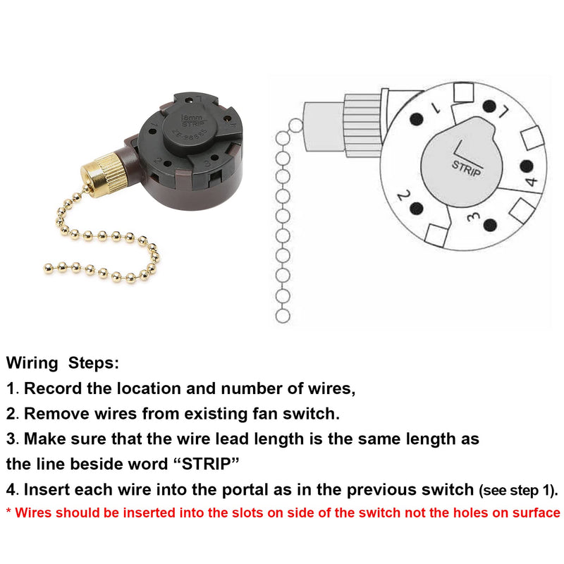  [AUSTRALIA] - ZE-268S5 Ceiling Fan Switch 4 Speed 5 Wire Pull Chain Switch Ceiling Fan Replacement Parts Fan Accessories Speed Control Switch (Brass Chain) Brass