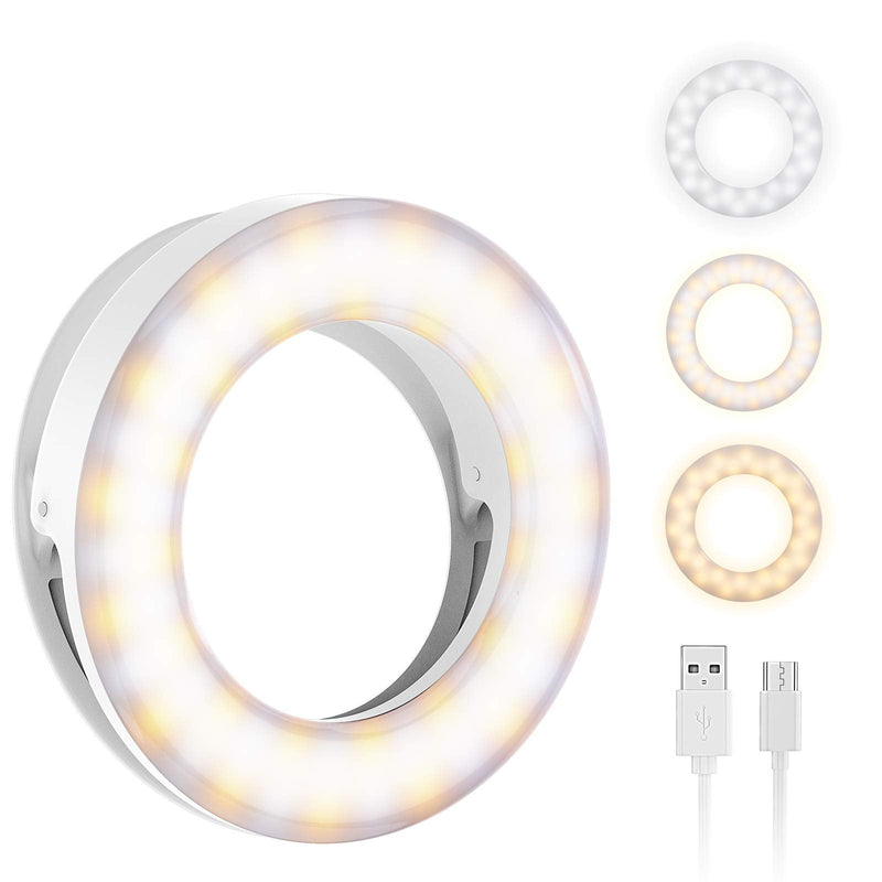  [AUSTRALIA] - Meifigno Upgraded Selfie Ring Light [3 Light Modes] [Rechargeable], Adjustable Brightness Clip on Laptop/iPhone/iPad, LED Circle Light for Video Conferencing/Zoom Meeting/YouTube Live Stream Makeup