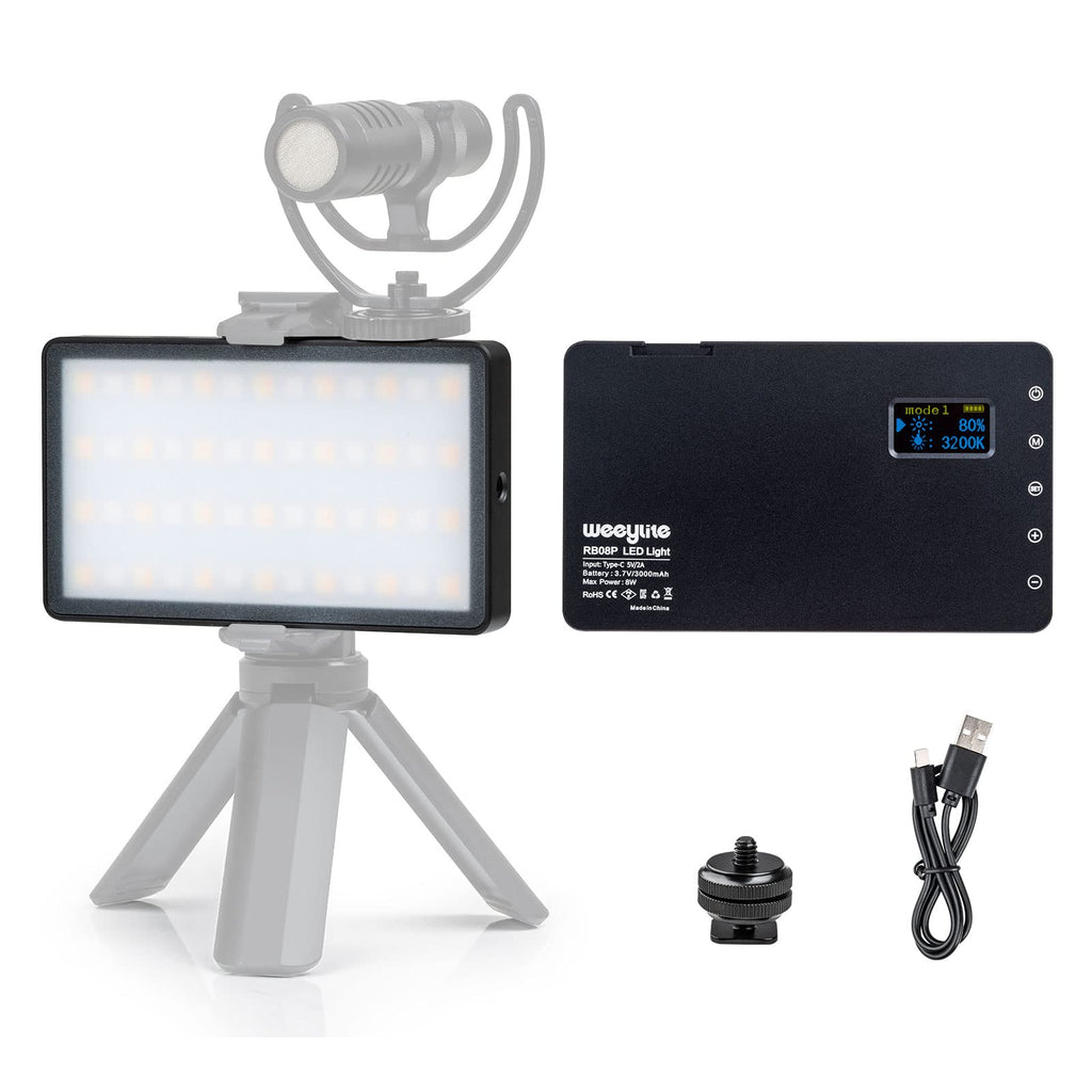  [AUSTRALIA] - Weeylite RB08P RGB LED Camera Light, Portable Photography Lighting Camera Video Photo Light Dimmable 2500K-8500K for DLSR Camera Camcorder with 8 Lighting Modes and 3000mAh Built-in Battery RGB camera light