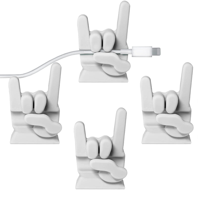  [AUSTRALIA] - 4 Pack Rock and Roll Cable Clips, Cable Management Cord Organizer, Desk Accessories, Cable Organizer, Office Computer Desk Organizer, Electrical Wire Holder, Car Organizer, 4 pcs White Rock On Hands 4 Pcs White Hands