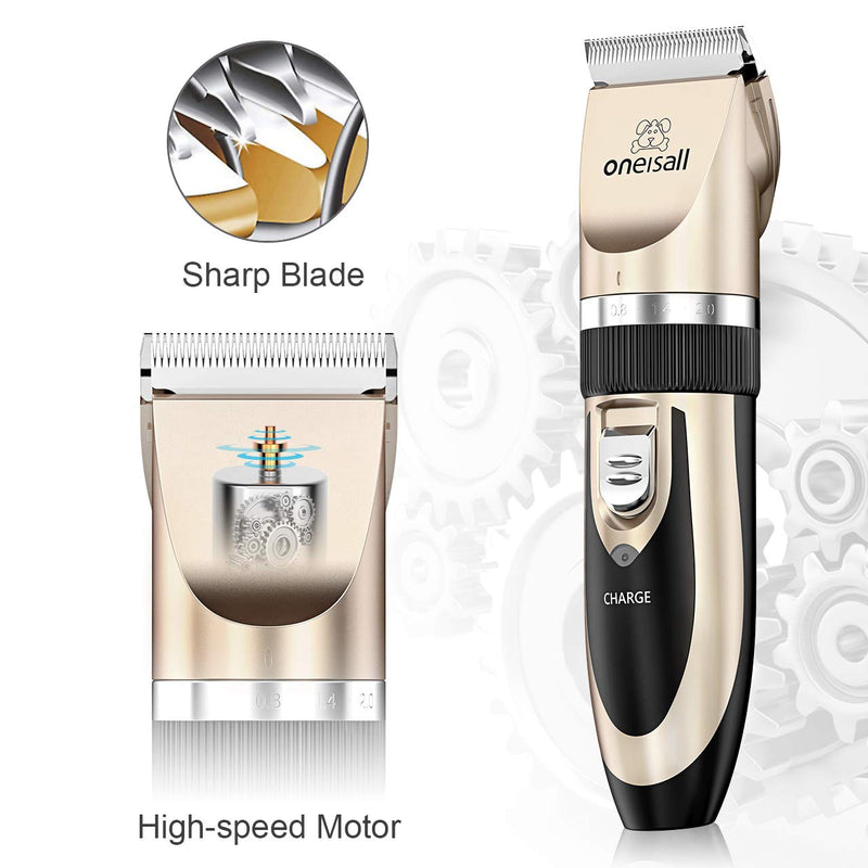 oneisall Dog Shaver Clippers Low Noise Rechargeable Cordless Electric Quiet Hair Clippers Set for Dogs Cats Pets Gold - LeoForward Australia