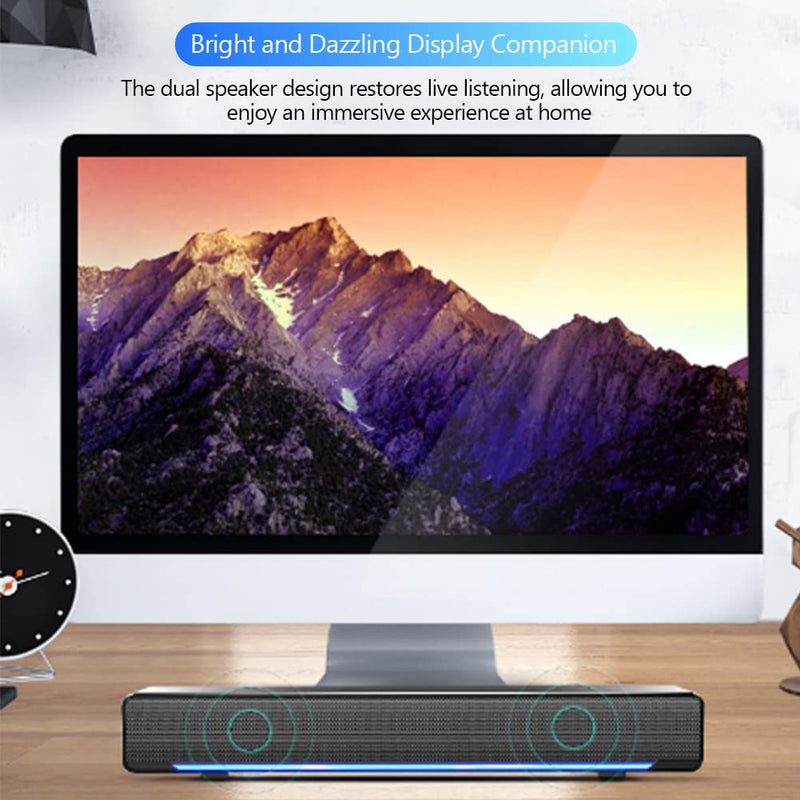  [AUSTRALIA] - USB Wired Stereo Soundbar Music Player,Portable Bass Surround Sound Box,3.5mm Input Soundbar with 3D Stereo Sound and LED Breathing Light for Desktop/Laptop/Smartphone/Tablet PC/MP3/MP4 Black