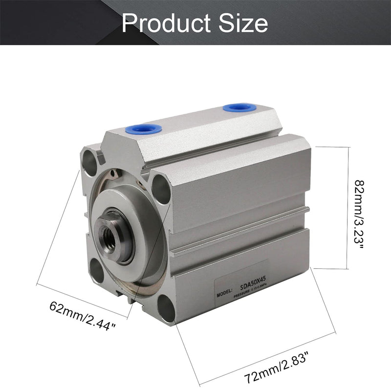  [AUSTRALIA] - Othmro SDA50 x 45 Sealing Thin Air Cylinder Pneumatic Air Cylinders, 50mm/1.97inch Bore 45mm/1.77inch Stroke Aluminium Alloy Pneumatic Components for Pneumatic and Hydraulic Systems 1pcs SDA50x45