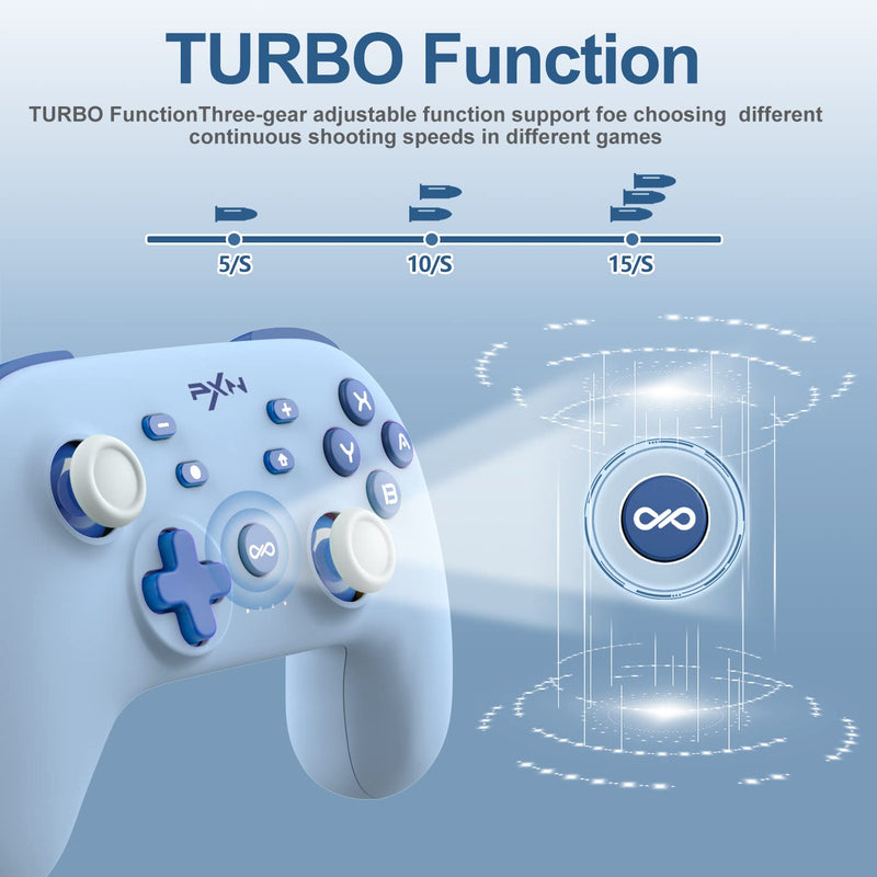  [AUSTRALIA] - PXN P50 Wireless Switch Pro Controller, Dual Shock Gamepad Joystick Support Turbo, Macro, Gyro Axis, Wake-Up, Programmable Dual Connection for Switch/Lite/OLED/iOS (16 versions only) / PC (Blue) Blue