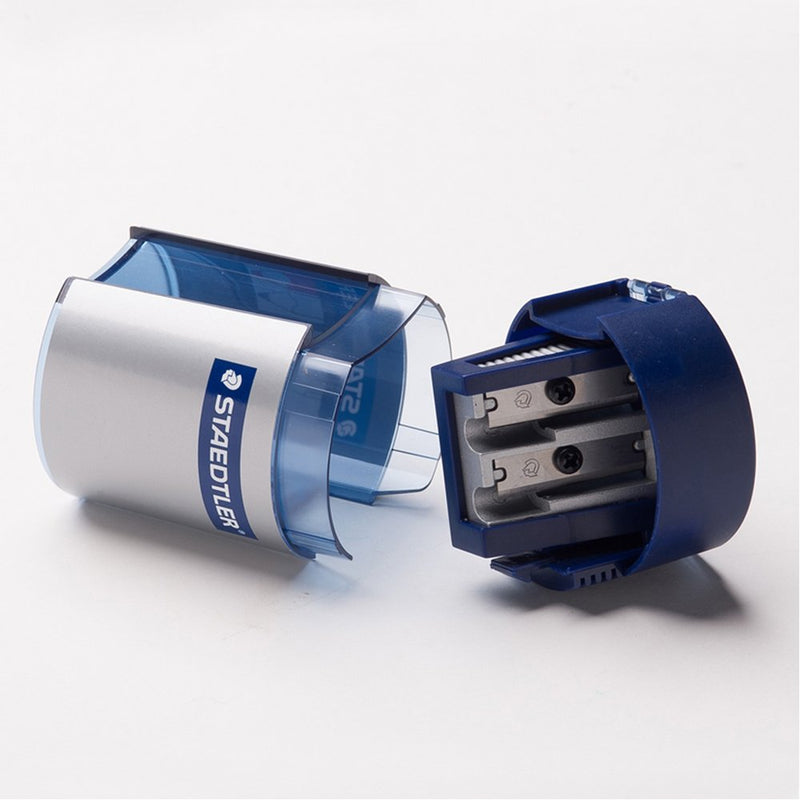 Staedtler 512 001 ST Double-hole Tub Pencil Sharpener 1-2/3 L x 2-1/4 W x 1-2/3 H in Silver/Blue - LeoForward Australia