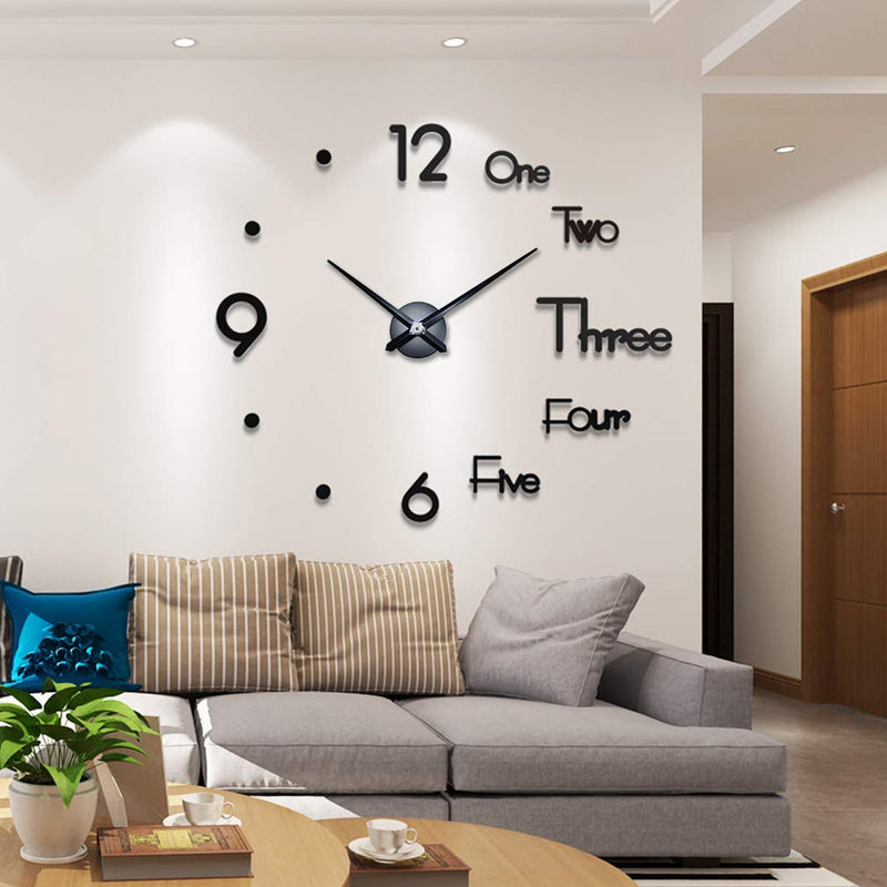  [AUSTRALIA] - Hooqict Large DIY Wall Clock Mirror Frameless Modern 3D DIY Wall Clock Decor for Wall Living Room Bedroom Home Office School Outdoor Decorations Black