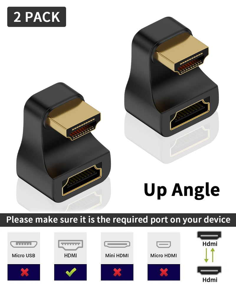  [AUSTRALIA] - Poyiccot 8K U Shaped HDMI Adapter, 180 Degree HDMI Adapter, Up Angle HDMI 2.1 Extender Adapter 48Gbps HDMI Male to Female Extension Adapter with LED Indicator for HDTV, PS5, Laptop, 2pack