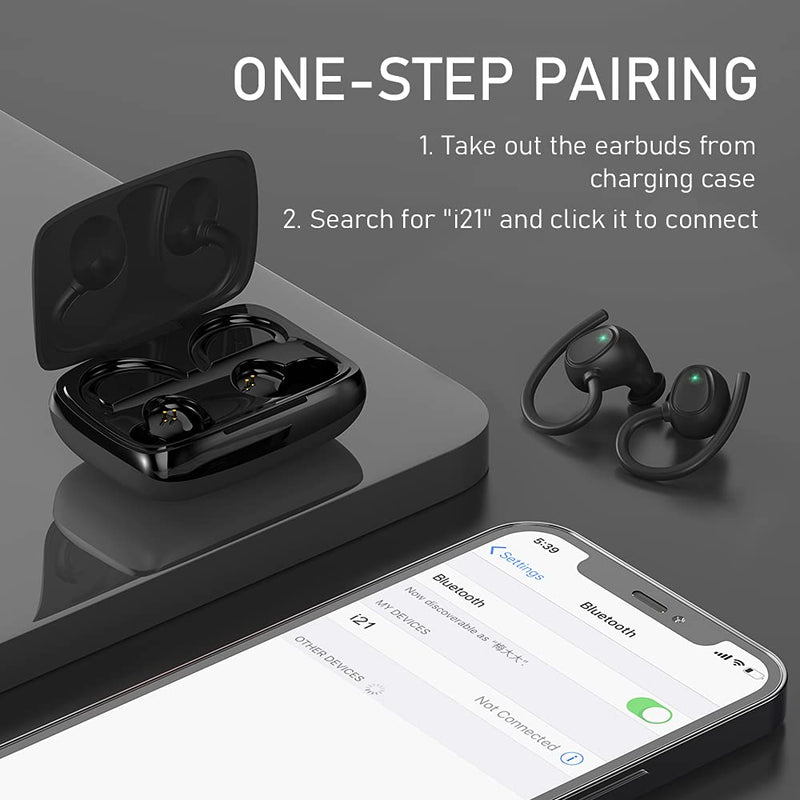  [AUSTRALIA] - Wireless Earbud, Bluetooth 5.1 Headphones Sport Wireless Bluetooth Earphones in Ear Noise Cancelling Earbud with Mic Deep Bass, Earhooks Ear Buds IP7 Waterproof 48H Headset for Running Gym[2021 New] Dark Black