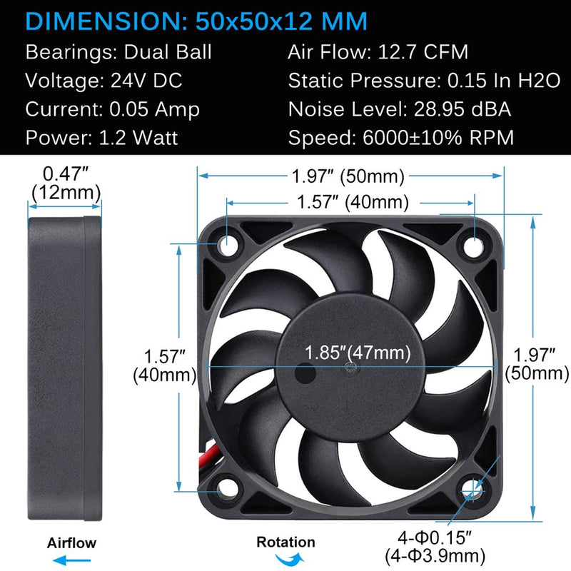  [AUSTRALIA] - GDSTIME 50mm x 50mm x 12mm 24v Dual Ball Bearing Brushless Cooling Fan