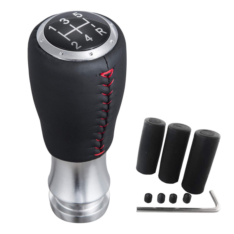  [AUSTRALIA] - Arenbel Shifter Knobs 5 Speed Leather Stick Shift Knobs Lever Gear Shifting Head fit Universal MT at Cars, (Black, Red) Black