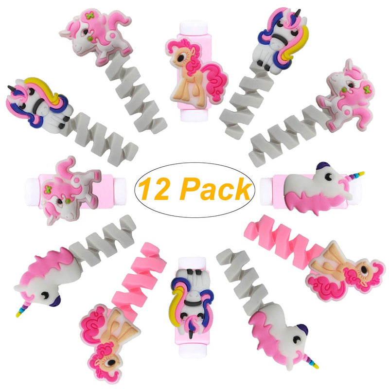  [AUSTRALIA] - (Pack of 12) USB Cable Protector Animal Unicorn Mixed Designs for iPhone Samsung etc Android Phone Charger Cable Cord, Wire Saver for Earphones, Mouse, Keyboard etc 12pcs Unicorn Cover