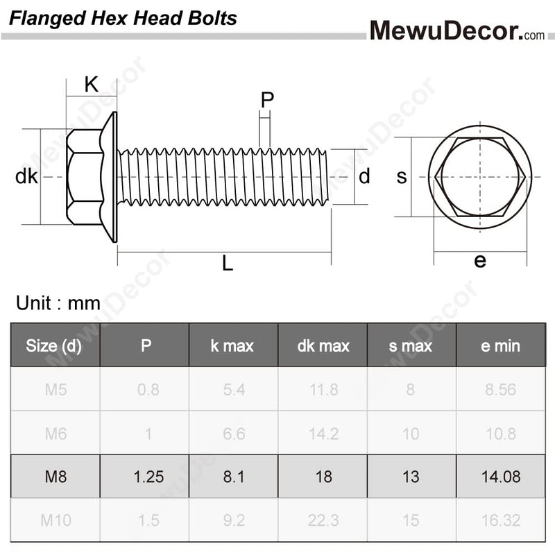  [AUSTRALIA] - M8-1.25 x 30mm Flanged Hex Head Bolts Flange Hexagon Screws, Stainless Steel 18-8 (304), Plain Finish, DIN 6921, 15 PCS M8 x 30mm (15 PCS)