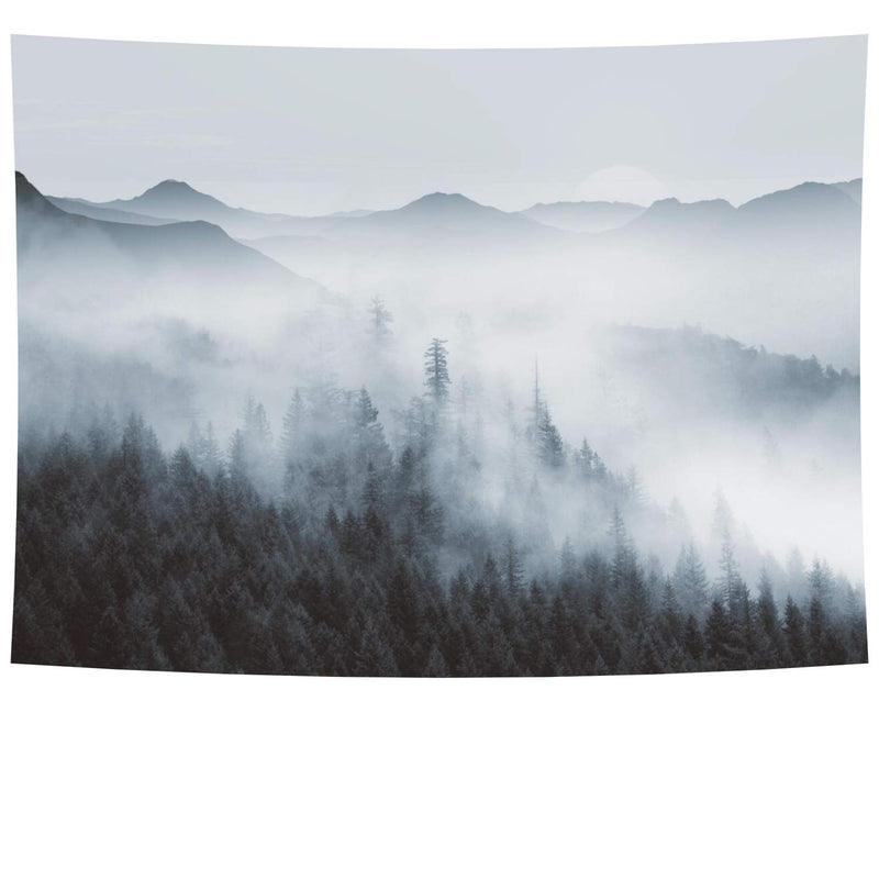  [AUSTRALIA] - Heopapin Misty Forest Tapestry Forest Trees with Mountain Tapestry Black and White Fantastic Fog Magical Tapestry 3D Vision Nature Landscape Tapestry for Bedroom Living Room Dorm (W78.7 × H59.1) Large Black and White Misty Forest