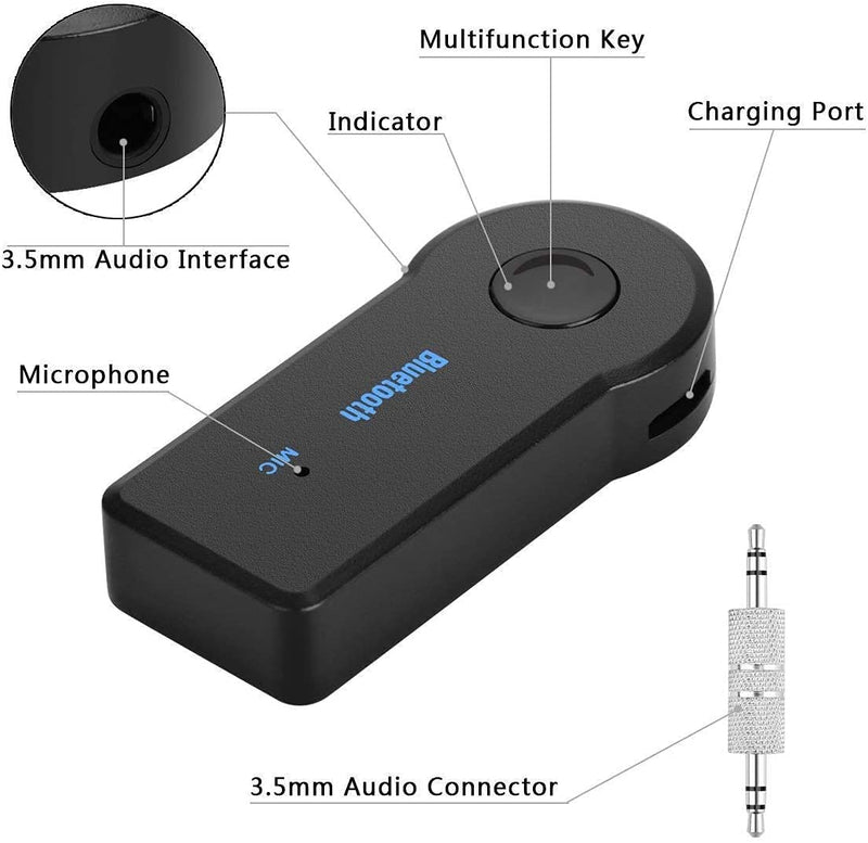  [AUSTRALIA] - Bluetooth Receiver 5.0 Wireless Audio Receiver, 3.5mm Jack AUX car Audio/Wired Headset/Home Stereo System Compatible, can be Connected to Smartphone/Tablet Bluetooth, Hands-Free Compatible Microphone