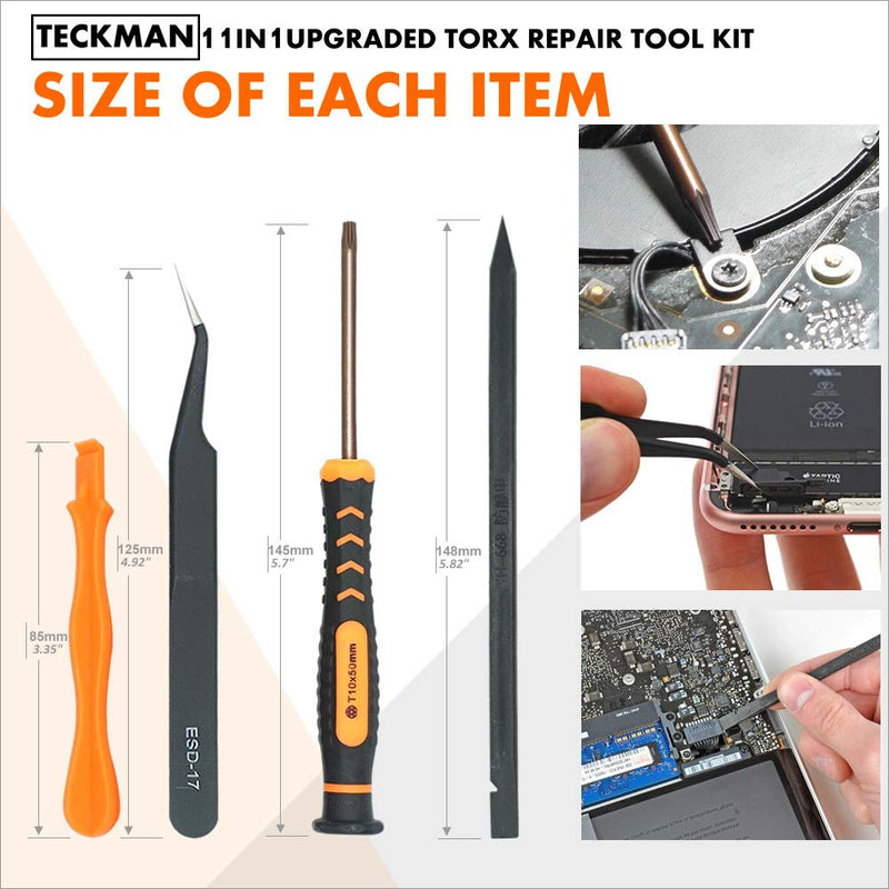  [AUSTRALIA] - TECKMAN 11 in 1 Torx Screwdriver Set with T3 T4 T5 T6 T7 T8 T9 T10 Security Torx Screwdriver & Tweezer,Magnetic Screwdrivers Precision Repair Kit for Xbox,PS4,Macbook,Computer,Ring Doorbell & Knife