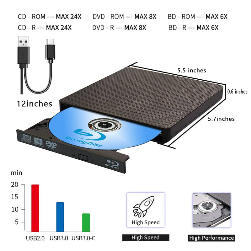  [AUSTRALIA] - External Blu ray Drive DVD/BD Player Read/Write Portable Blu-ray Drive USB 3.0 and Type-C DVD Burner 3D Blu RAL DriveCompatible with/Win7/Win8/Win10 Blu ray Burner Blu-ray version