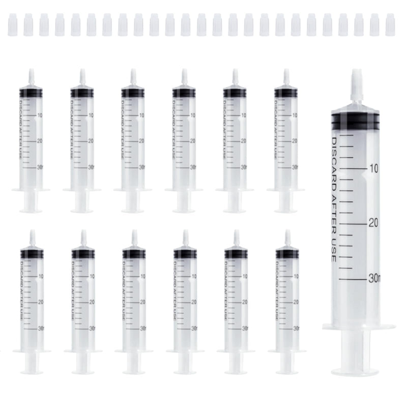  [AUSTRALIA] - Pack of 25 syringes 30 ml plastic syringe with lid, liquid syringe, sterile syringes without needle for scientific laboratory, liquid measurement and dispensing, animal feeding, plant watering
