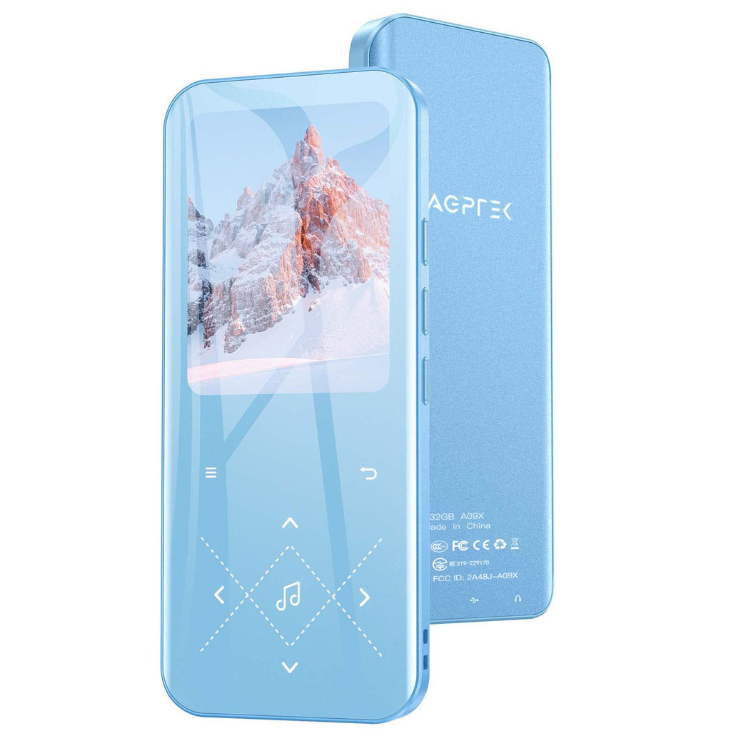  [AUSTRALIA] - 32GB MP3 Player with Bluetooth 5.3, AGPTEK A09X 2.4" Screen Portable Music Player with Speaker Lossless Sound with FM Radio, Voice Recorder, Supports up to 128GB, Blue