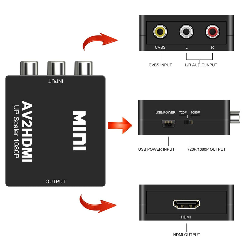  [AUSTRALIA] - DIGITNOW! RCA to HDMI, AV to HDMI Converter, DIGITNOW 1080P Mini RCA Composite CVBS AV to HDMI Video Audio Converter Adapter Supporting PAL/NTSC for PC/ Laptop /Xbox /PS4 /TV /STB /VHS /VCR /Blue-Ray