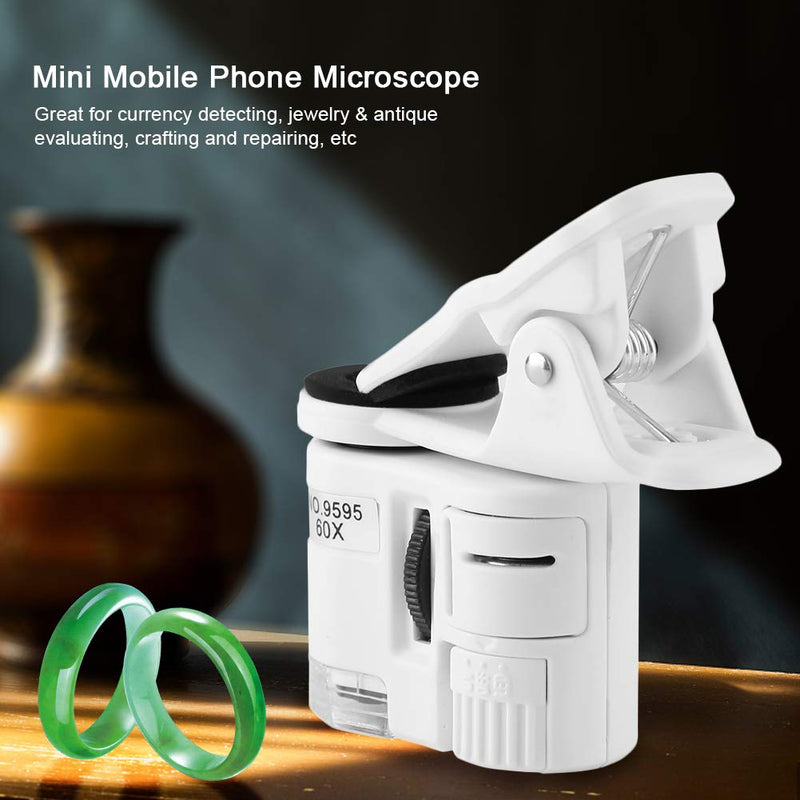  [AUSTRALIA] - 60X Mini Mobile Phone Microscope, Portable Microscope with Built in UV and LED Light Pocket Size Handheld Microscopes for Currency Detecting, Jewelry evaluating, Repairing, etc