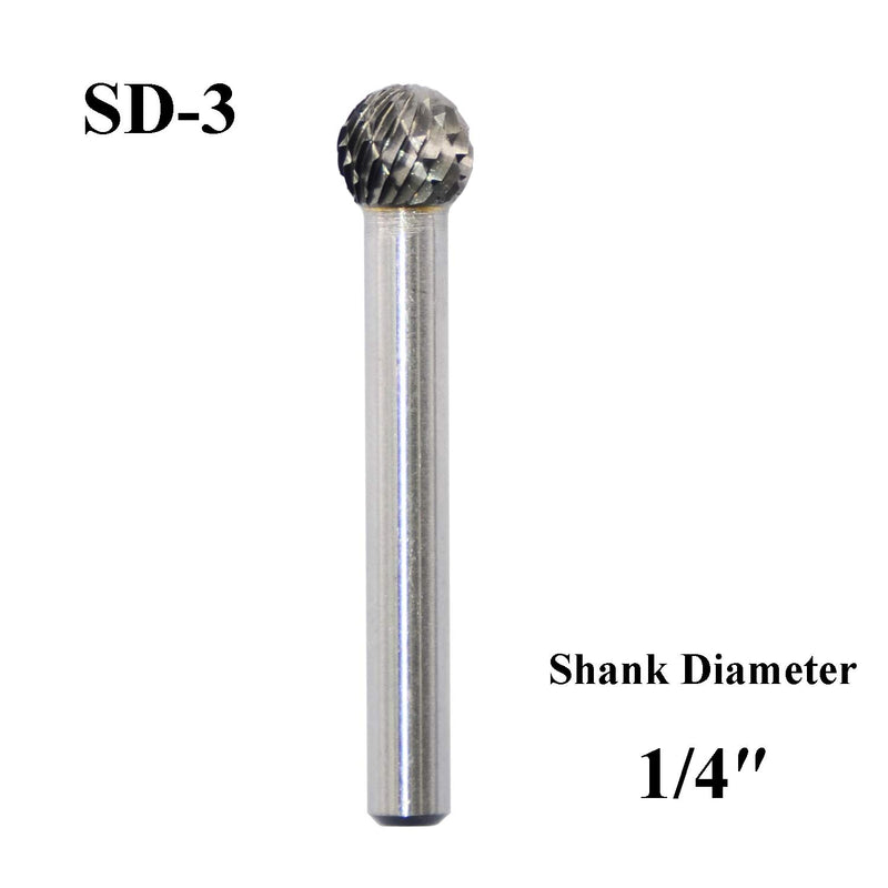 SD-3 Tungsten Carbide Burr Rotary File Ball Shape Double Cut for Die Grinder Drill Bits 1/4'' Inch Diameter of Shank and 3/8'' Inch Diameter of Cutter 15/47'' Inch Cutter Length - LeoForward Australia