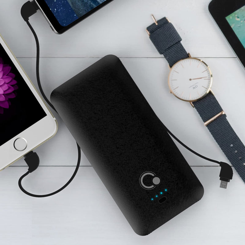  [AUSTRALIA] - Brand Q 10000mAh Power Bank, Slim Portable Charger,4 Output External Battery Pack with Built-in AC Wall Plug Micro USB C Three Cables Compatible with Different Kinds of Mobilephone black