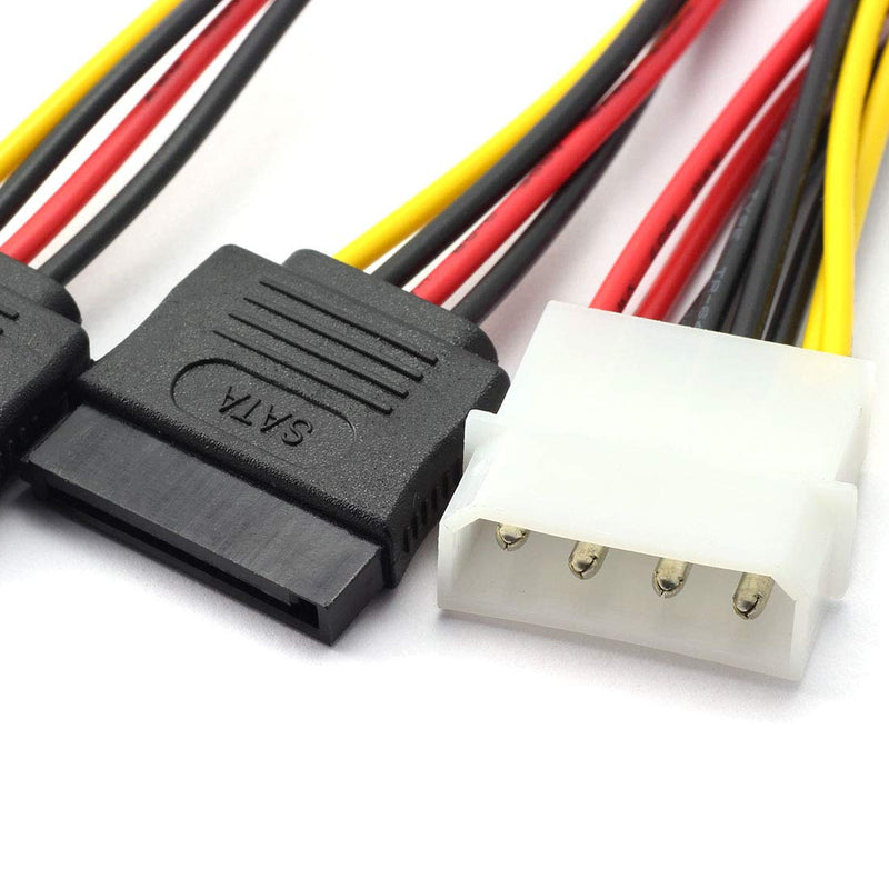 [AUSTRALIA] - SDTC Tech 4 Pin Male IDE Molex to 15 Pin Female Dual SATA Power Splitter Adapter Cable 18AWG Copper Serial ATA Hard Drive Extension Cable (20cm) - 2 Pack