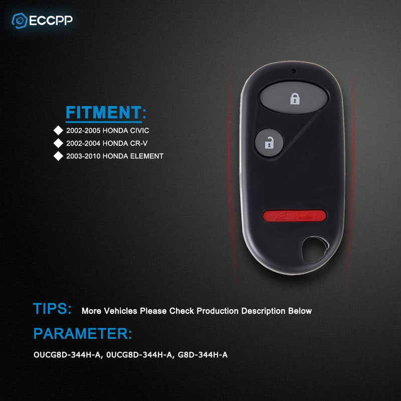  [AUSTRALIA] - ECCPP Replacement fit for 3 Buttons Keyless Entry Remote Key Fob 02-10 Honda OUCG8D-344H-A (Pack of 1) X 1pc