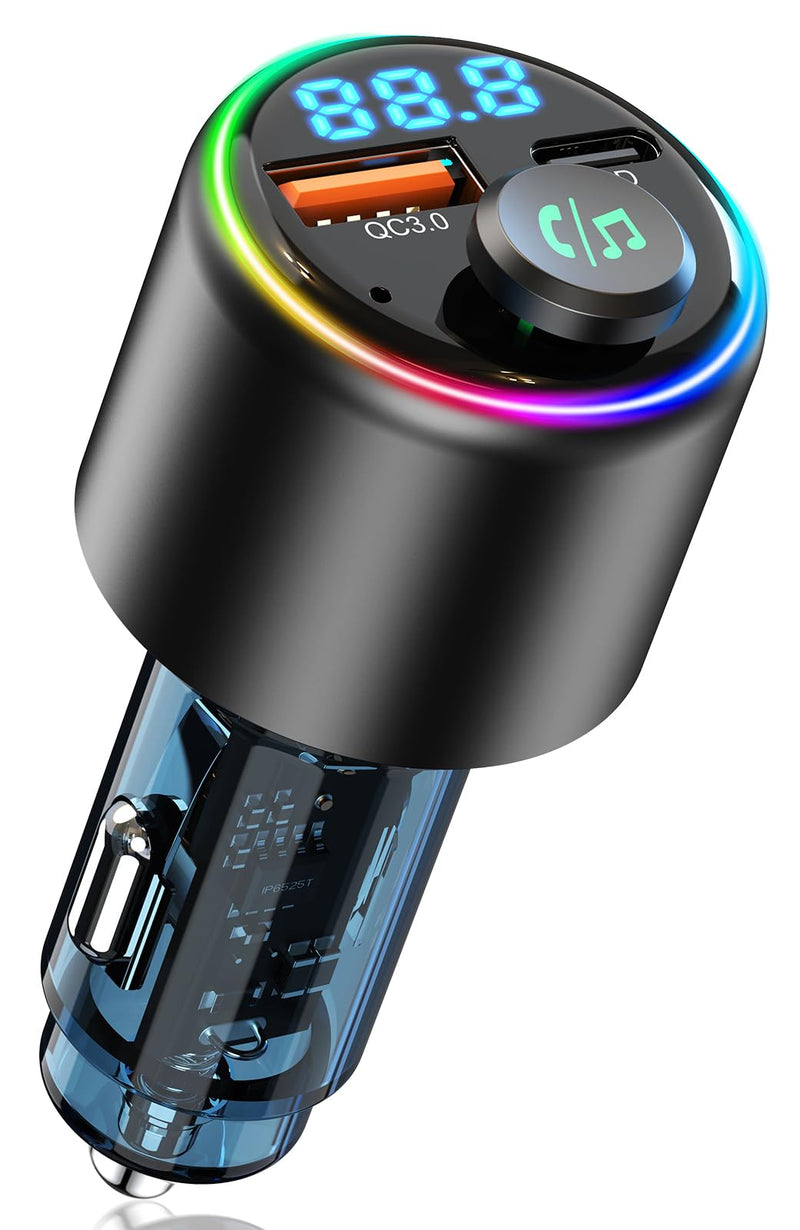  [AUSTRALIA] - BCADON Bluetooth 5.3 FM Transmitter for car, Type-C PD 30W & QC3.0 18W USB Car Charger, Cigarette Lighter Bluetooth Car Adapter for Music, Hands-Free Call, Hi-Fi MP3 Player, 7 Colors LED Backlit