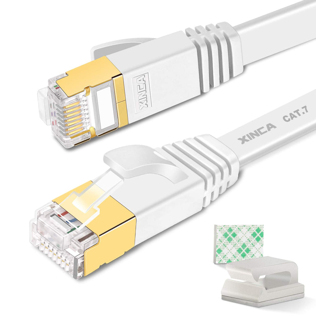  [AUSTRALIA] - Cat 7 Flat Ethernet Cable 75ft White, High Speed 10GB Shielded (STP) LAN Internet Network Cable-XINCA Ethernet Patch Computer Cable with Rj45 Connectors and 40pcs Adhesive Cable Clips 75Ft-White Cat7 Ethernet Cable