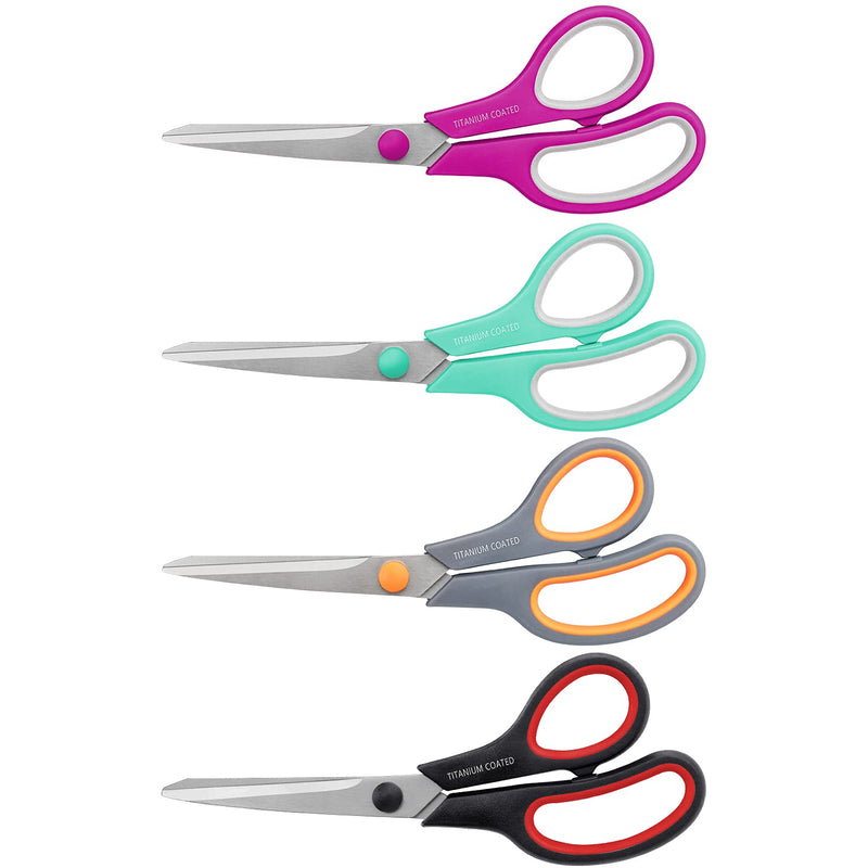  [AUSTRALIA] - Scissors 8" Multipurpose Scissors Titanium Coated Sturdy Sharp Scissors Right/Left Handed Comfort-Grip Handles for Office Home School Sewing Fabric Craft Supplies 4 Pack Set of 4