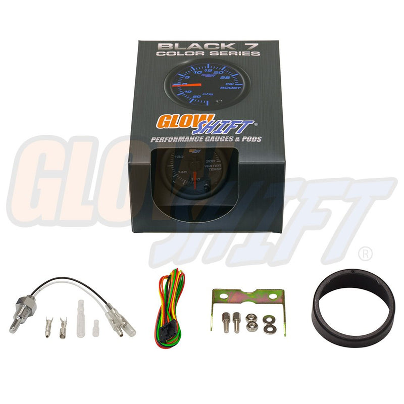  [AUSTRALIA] - GlowShift Black 7 Color 300 F Water Coolant Temperature Gauge Kit - Includes Electronic Sensor - Black Dial - Clear Lens - for Car & Truck - 2-1/16" 52mm