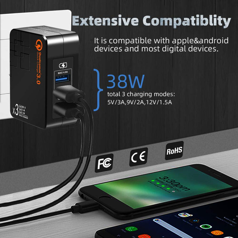  [AUSTRALIA] - USB Wall Charger 38W Quick Charge 3.0,USB Power Adapter with Dual Ports(5V/2.4A) Foldable Plugs,110-240V Compatible with iPhone Xs/XR/X/8/7Plus, iPad Pro/Air 2/Mini 2 Galaxy9/8/, Note9/8 LG black