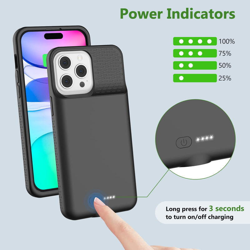  [AUSTRALIA] - Battery Case for iPhone 14/14 Pro, Real 7000mAh Rechargeable Smart Extended Charging Case with 1x Screen Protector, Ultra-Slim Portable Protective Battery Pack (6.1 inch) Black