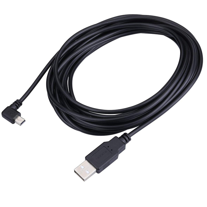  [AUSTRALIA] - LARRITS Extra Long 5M USB 2.0 to Mini USB Cable 90 Degree Left Angle Power Supply Charge Cord with 5pc Wiring Clips for Garmin nuvi GPS Car Dash Cam GPS Navigator DVR Camcorder Camera 5M Left Angle