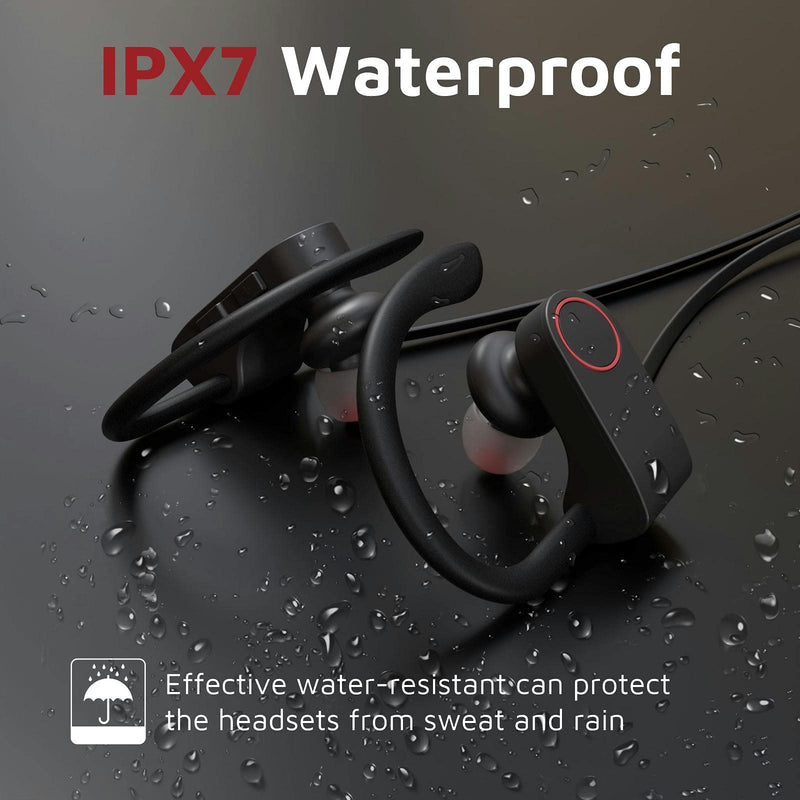  [AUSTRALIA] - Argmao U9 Bluetooth Headphones, 12 Hrs Playtime Wireless Earbuds IPX7 Waterproof Earphones with Mic HD Stereo Sweatproof in-Ear Earbuds for Sports Gym Running Workout Noise Cancelling Headsets Black