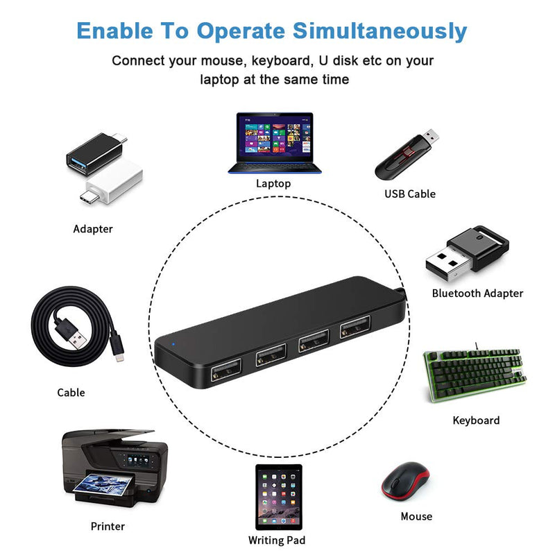 Onvian 4-Port USB 2.0 Ultra Slim Data Hub Splitter with 5V Micro USB Power Port for USB Expansion - 10 inch Extended Cable - LeoForward Australia